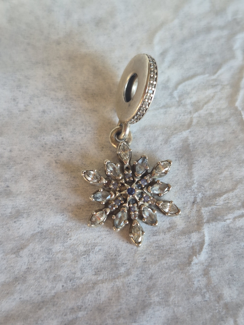 Pandora Silver Snowflake Dangle Charm with Clear Stones